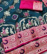 blue zari woven art silk baluchari saree with blouse