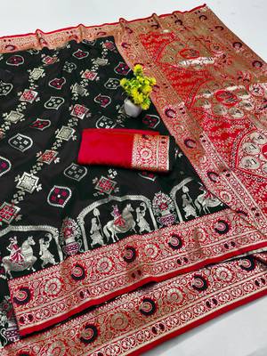 black zari woven art silk saree with blouse 1