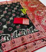 black zari woven art silk baluchari saree with blouse
