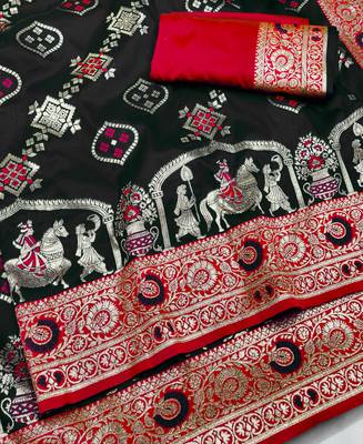 black zari woven art silk saree with blouse 2
