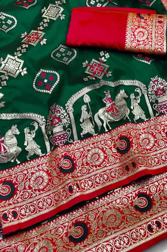 dark green zari woven art silk saree with blouse