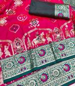 rani pink zari woven art silk baluchari saree with blouse
