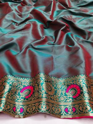 rani pink zari woven art silk saree with blouse 2