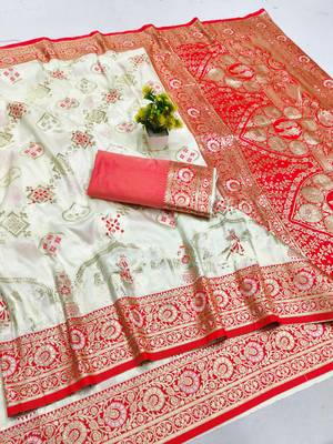 off white zari woven art silk saree with blouse 1