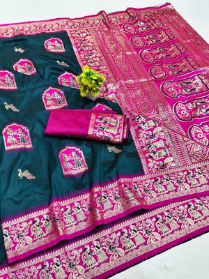 blue zari woven art silk blend saree with blouse 1