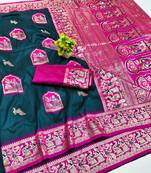 blue zari woven art silk baluchari saree with blouse