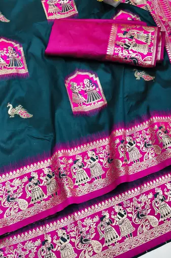 blue zari woven art silk blend saree with blouse