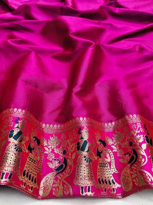 blue zari woven art silk blend saree with blouse 3