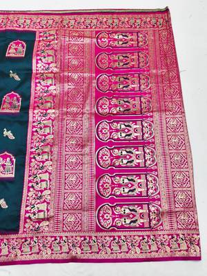 blue zari woven art silk blend saree with blouse 4