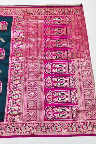 blue zari woven art silk blend saree with blouse