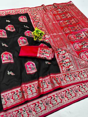black zari woven art silk saree with blouse 1
