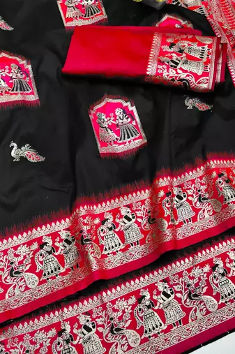 black zari woven art silk saree with blouse