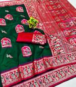 dark green zari woven art silk baluchari saree with blouse