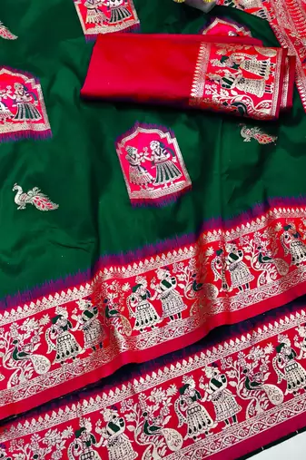 dark green zari woven art silk blend saree with blouse