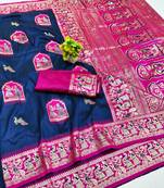 navy blue zari woven art silk baluchari saree with blouse