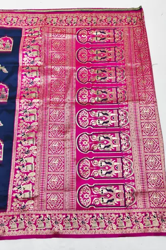 navy blue zari woven art silk saree with blouse
