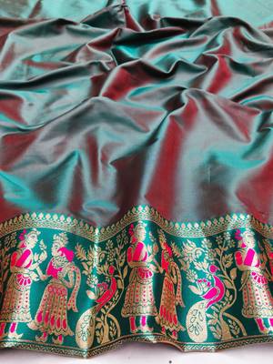 rani pink zari woven art silk saree with blouse 3