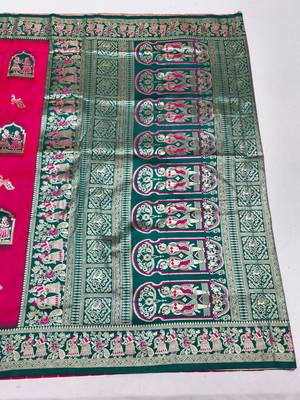 rani pink zari woven art silk saree with blouse 4