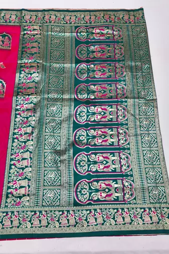 rani pink zari woven art silk saree with blouse
