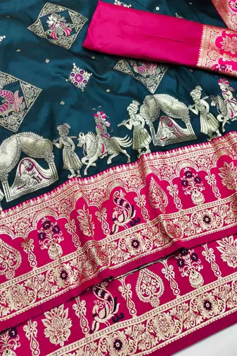 blue zari woven art silk saree with blouse