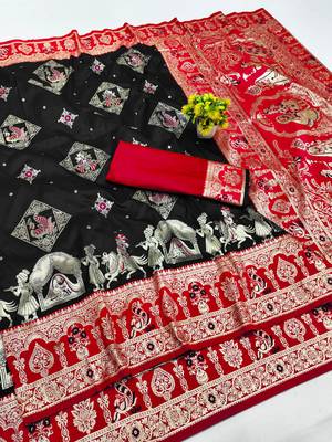 black zari woven art silk saree with blouse 1