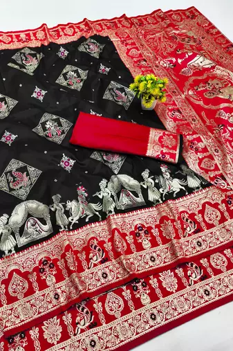 black zari woven art silk baluchari saree with blouse