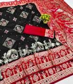 black zari woven art silk baluchari saree with blouse