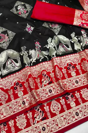 black zari woven art silk saree with blouse