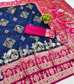 navy blue zari woven art silk baluchari saree with blouse