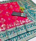 rani pink zari woven art silk baluchari saree with blouse