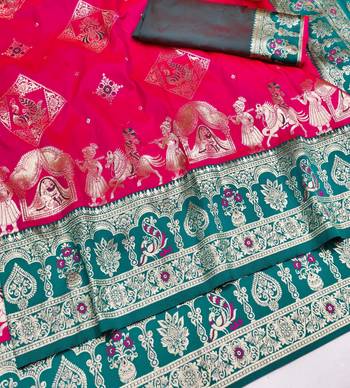 rani pink zari woven art silk saree with blouse 2