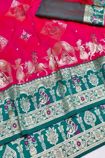 rani pink zari woven art silk saree with blouse