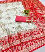 off white zari woven art silk baluchari saree with blouse