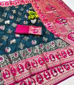 blue zari woven art silk baluchari saree with blouse