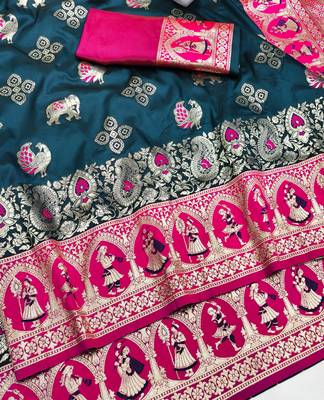 blue zari woven art silk saree with blouse 2