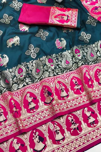 blue zari woven art silk saree with blouse