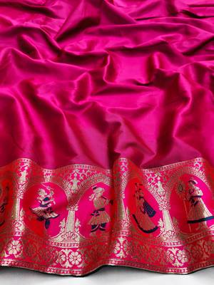 blue zari woven art silk saree with blouse 3