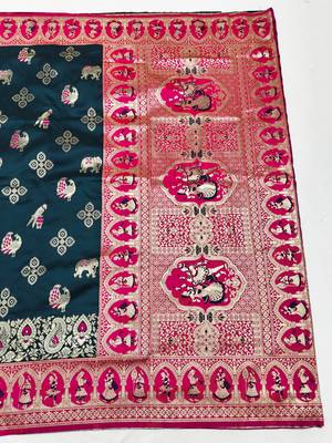 blue zari woven art silk saree with blouse 4