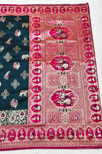 blue zari woven art silk saree with blouse