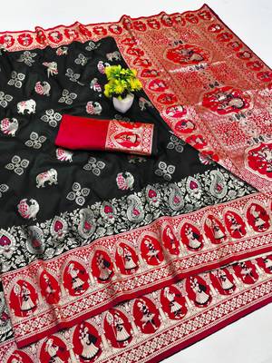 black zari woven art silk saree with blouse 1