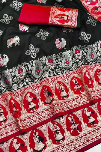 black zari woven art silk saree with blouse