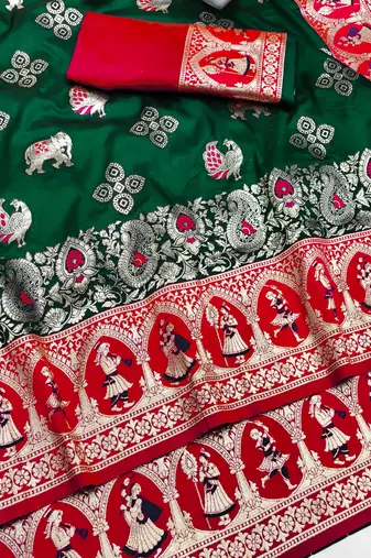 dark green zari woven art silk saree with blouse