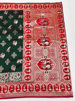 dark green zari woven art silk saree with blouse 4