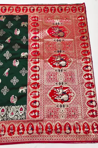 dark green zari woven art silk saree with blouse