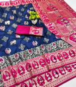 navy blue zari woven art silk baluchari saree with blouse