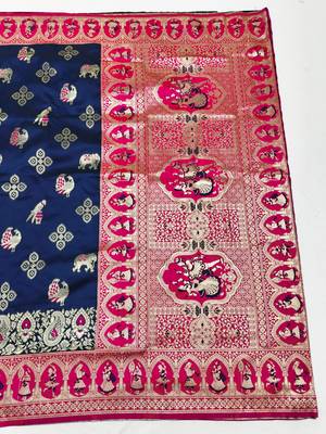 navy blue zari woven art silk saree with blouse 4