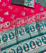 rani pink zari woven art silk baluchari saree with blouse