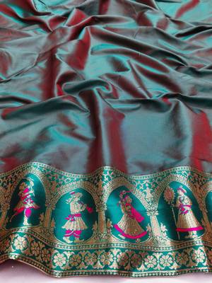 rani pink zari woven art silk saree with blouse 2