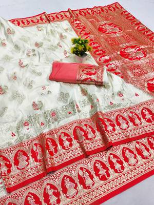 off white zari woven art silk saree with blouse 1