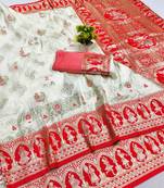 off white zari woven art silk baluchari saree with blouse